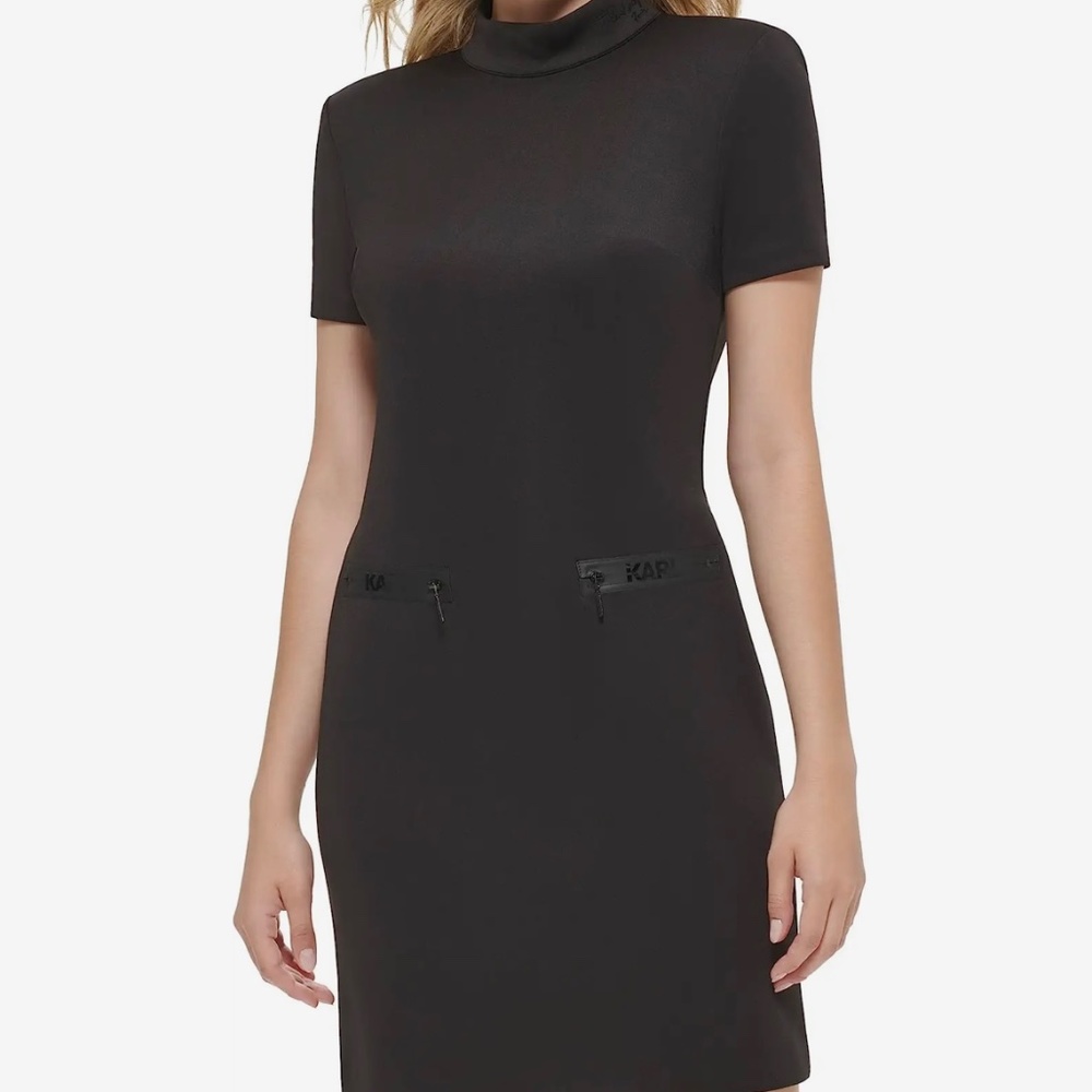 Karl Lagerfeld Paris Short Sleeve Mock Dress Black Small